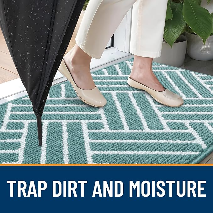 OLANLY Indoor Door Mat, 32x20 Inch, Dirt Resistant and Absorbent, Non-Slip Rubber Backing Floor Mats, Easy Clean Low-Profile Doormat for Entryway, Front Door, and Inside Entrance, Sage Green