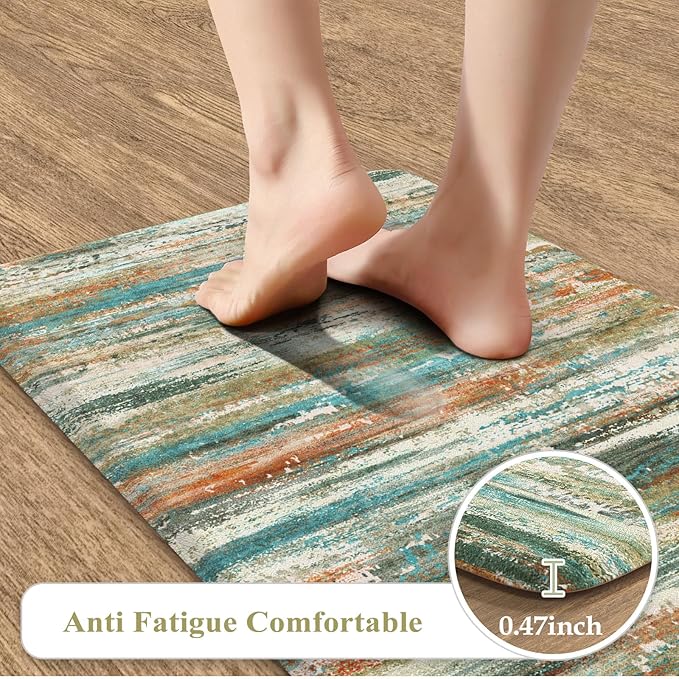KIMODE Kitchen Mats for Floor Anti Fatigue 20"x47"+20"x32", Farmhouse Kitchen Rugs Sets of 2, Colorful Rugs for Kitchen Floor, Memory Foam Standing Mats for Laundry Office Sink Desk