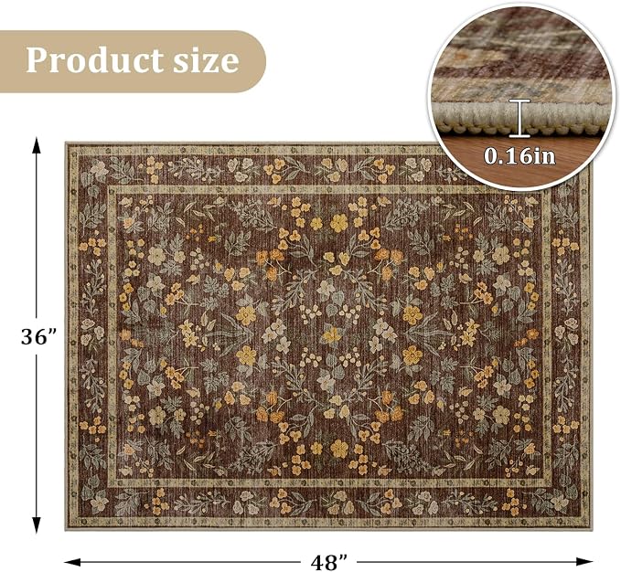 chakme Office Chair Mat for Hardwood Floor, 48"x36" Easy Glide Computer Desk Mat Protector for Rolling Chair Under Desk Rug Nonslip Backing, Machine Wash, (Floral)