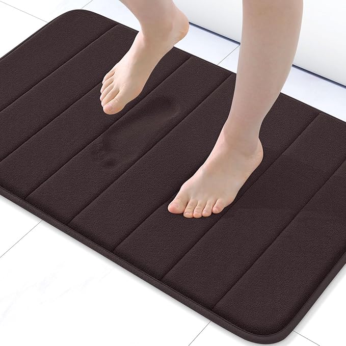 Buganda Memory Foam Bath Mat, 24" x 16", Ultra Soft and Non-Slip Bathroom Rugs, Water Absorbent and Machine Washable Bath Rug for Bathroom, Shower, and Tub, Brown