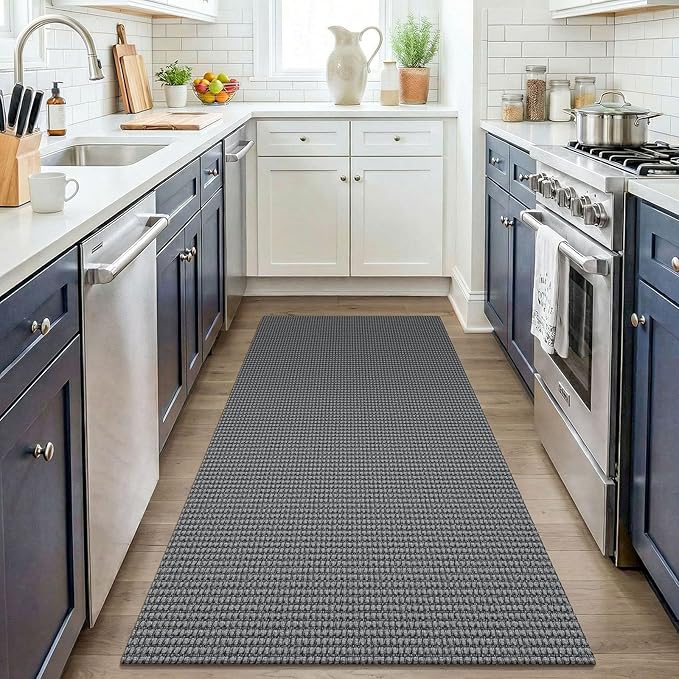 KOZYFLY Washable 3x4 Entry Area Rug, Braided Throw Rugs for Entryway, Non Slip Door Mat Indoor Outdoor Entrance, Front Porch Foyer Carpet for Kitchen, mudroom, Bathroom, Grey/Dark Grey