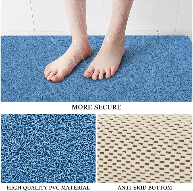 LuxStep Shower Mat Bathtub Mat,24x32 inch, Non-Slip Bath Mat with Drain, Quick Drying PVC Loofah Bathmat for Tub,Shower,Bathroom (Lake Blue)