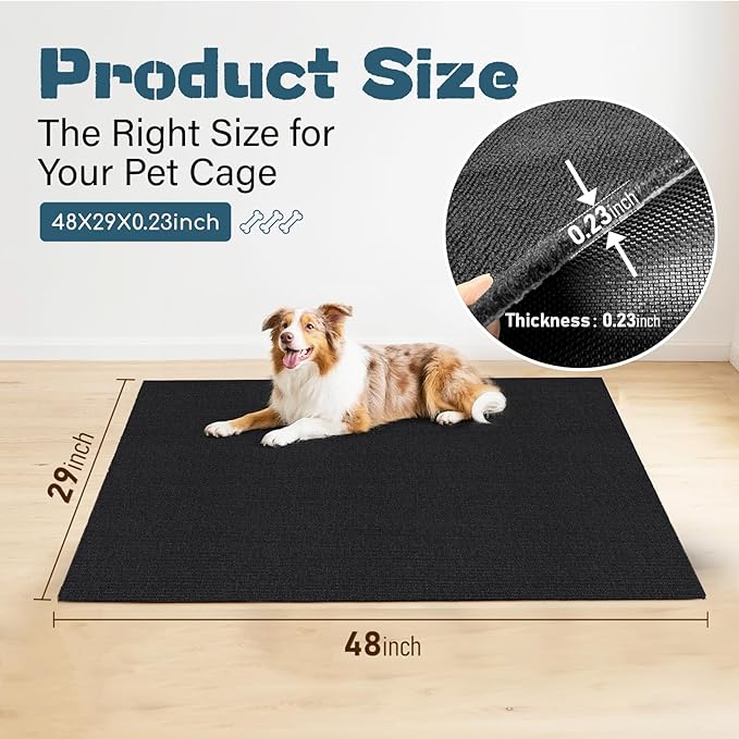 Wibeelee 29" X 48" X 0.23'' Mat for Under Dog Crate Waterproof Non-Slip Kennel Mat to Protect Floors Large Absorbs Urine Reusable Dog Playpen Mat