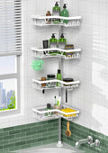 KEGII Corner Shower Caddy Tension Pole - 4-Tier Rustproof Bathroom Organizer, Floor to Ceiling Shower Caddy 25-114.2 inch, No Drilling Shower Storage Rack for Shampoo, Towels (Matte White) | Rustproof