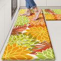 Arenarug Kitchen Mats for Floor 2PCS Cushioned Anti Fatigue Kitchen Mats Waterproof Non Slip Kitchen Rug Set Foam Standing Mat for Sink, Laundry, Office,17.3" x 28" + 17.3" x 47", Maple Orange