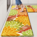 Arenarug Kitchen Mats for Floor 2PCS Cushioned Anti Fatigue Kitchen Mats Waterproof Non Slip Kitchen Rug Set Foam Standing Mat for Sink, Laundry, Office,17.3" x 28" + 17.3" x 59", Maple Orange