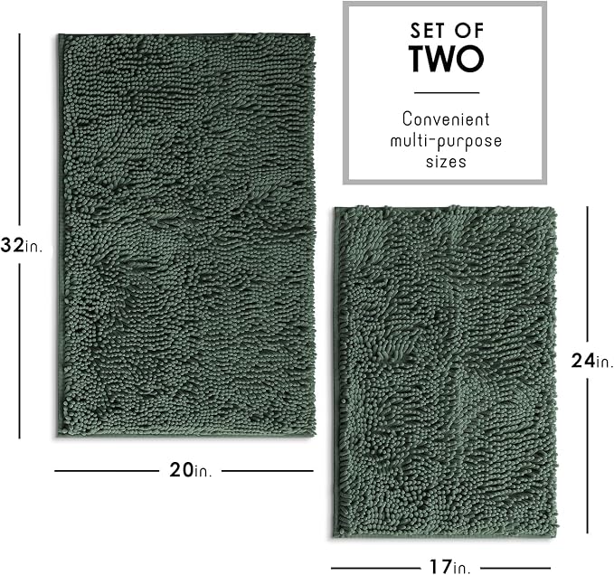 Hearth & Harbor Bathroom Rugs, Chenille Bath Mat - Machine Washable Bath Mats for Bathroom Non-Slip Backing Rubber, Quick Dry Bathroom Mat