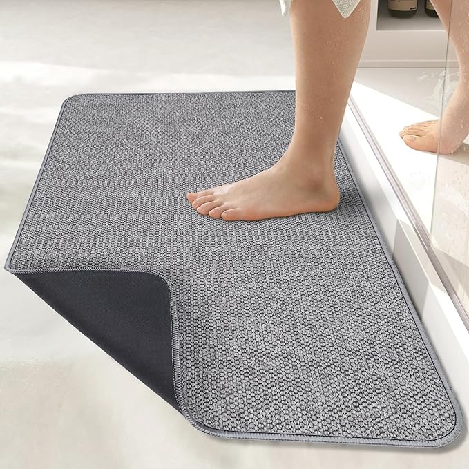Bosap Bath Mat,Ultra Thin Bathroom Runner Rugs,Large Bath Mats for Bathroom,Quick Dry,Non-Slip,Machine Washable,Low Pile,Bath Rug,Shower Outside,Sink,Home Decor Accessories.Grey,2'x6'(24x72inch)