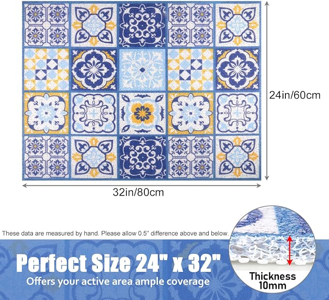 Shower Mat Bathtub Mat Non-Slip, 24x32 Inch, Soft Comfort Bath Mat with Drainage Holes, PVC Loofah Massage Bathmat for Shower, Tub, Bathroom, Wet Areas, Quick Drying