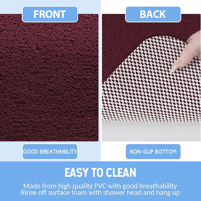 Hargiis Non-Slip Bathtub Mat, 2 Pack Anti Slip Shower Mat, Fast Drying Bathtub Mats, Foot Scrubber Mat, Anti Slip Mat for Tub, Floor, Bathroom, Kitchen, Home, Hotel (Wine Red 24"×16"+24"×16")