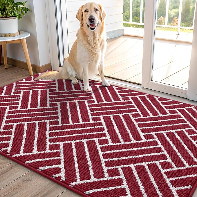 OLANLY Indoor Door Mat, 40x32 Inch, Dirt Resistant and Absorbent, Non-Slip Rubber Backing Floor Mats, Easy Clean Low-Profile Doormat for Entryway, Front Door, and Inside Entrance, Burgundy