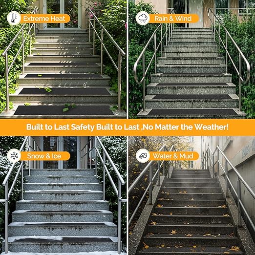 Outdoor Stair Treads for Wooden Steps Non Slip, KOOTETA 12 Pack 30" x 8"Anti Slip Strips Adhesive for Stair,Waterproof Weather Resistant Exterior Grip Tape 80-Grit Non Skid Traction Stair Treads,Black