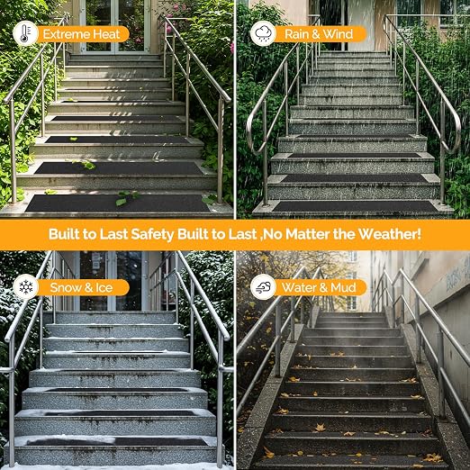 Outdoor Stair Treads for Wooden Steps Non Slip,KOOTETA 15 Pack 8" x 30"Anti Slip Tape for Stairs,Waterproof Weather Resistant Grip Tape,80-Grit High Traction Adhesive Non Slip Stair Treads,Black
