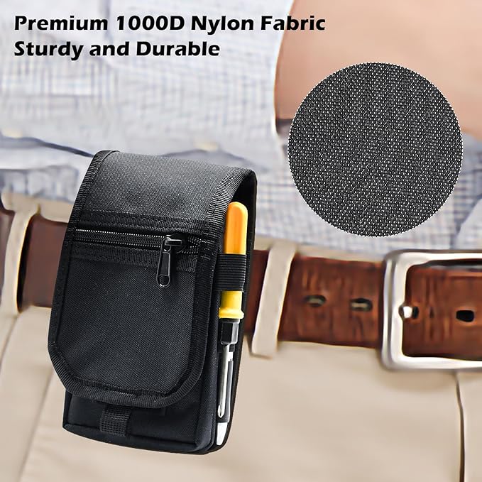 Belt Tool Pouch, Tactical Utility Organizer with Cell Phone Holder, Durable Heavy-Duty 1000D Nylon EDC Multitool Holster with Multi-Pockets for Electricians, Handymen, Work, Hiking, Daily Use