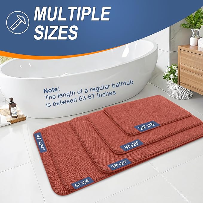 OLANLY Thick Memory Foam Bath Mat Rug 36x24, Extra Soft Absorbent Bathroom Rug, Quick Dry Bath Mats, Non-Slip, Machine Washable Carpet, Tub and Shower, Home Decor Accessories, Rustic Terracotta