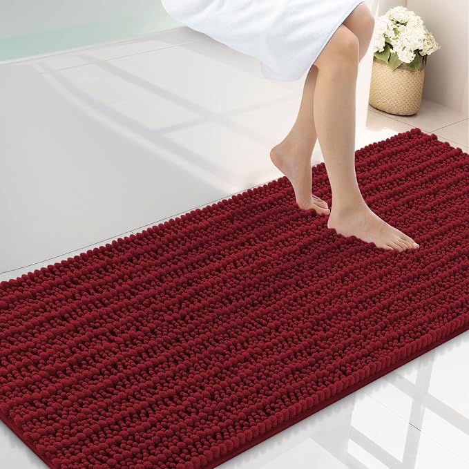 Smiry Bathroom Rugs Mat 59x24, Extra Soft Absorbent Chenille Bath Rugs, Non Slip Rubber Backing Machine Washable Quick Dry Bath Mats for Bathroom Floor, Tub, Shower, Home Decor Accessories, Red
