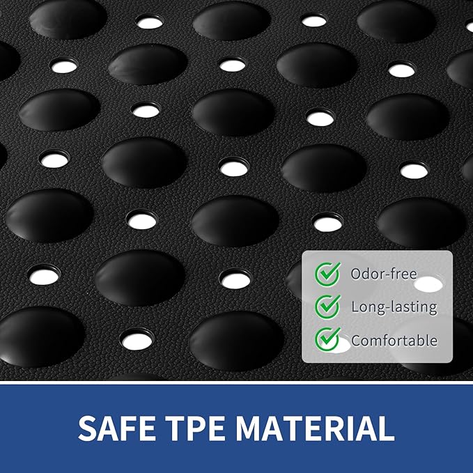 OTHWAY Extra Large Shower Mat 47"x 32", TPE Non Slip Shower Mat for Shower Stall, Inside Walk in Shower Mats with Drain Holes Suction Cups, Anti-Slip for Elderly Kids (Black)
