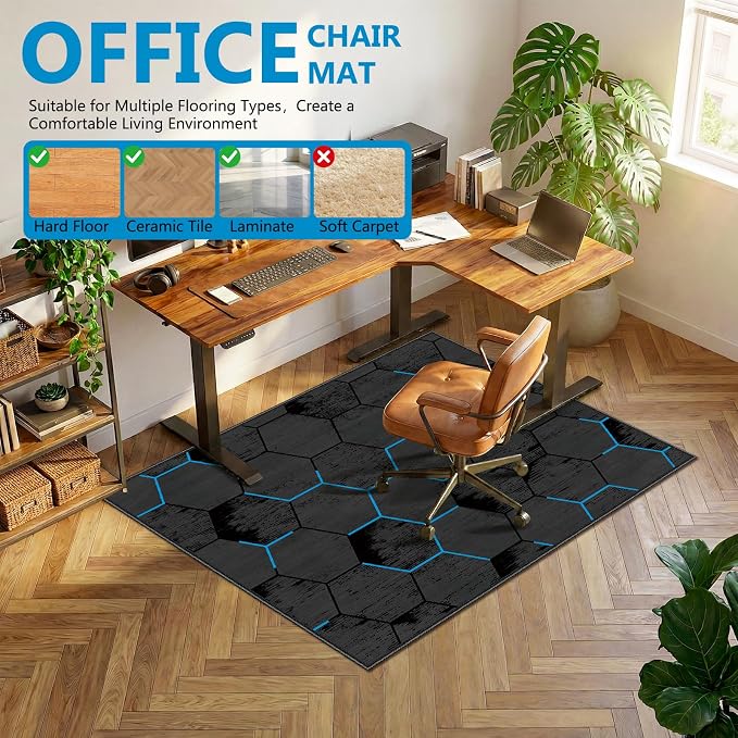 Office Chair Mat for Hardwood Floor & Tile Floor,36"X 48" Heavy Duty Desk Chair Mat for Hard Floors, Under Desk Rug for Rolling Computer Chair,Anti Slip,Low Pile Carpet Floor-Esports Black