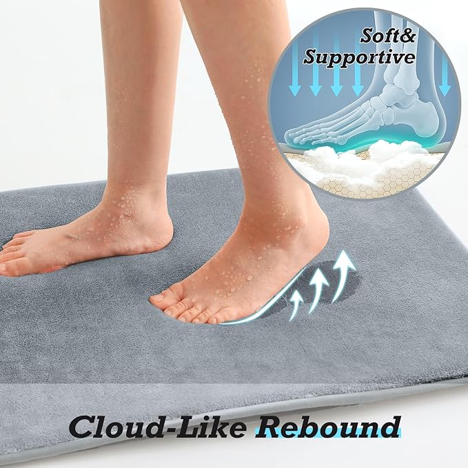 HUXMEYSON Bathroom Rugs Sets 2 Piece, Non-Slip & Quick Dry Bath Mat Set, Ultra Soft Velvet Bath Rugs for Bathroom, Toilet and Shower Floor, Grey