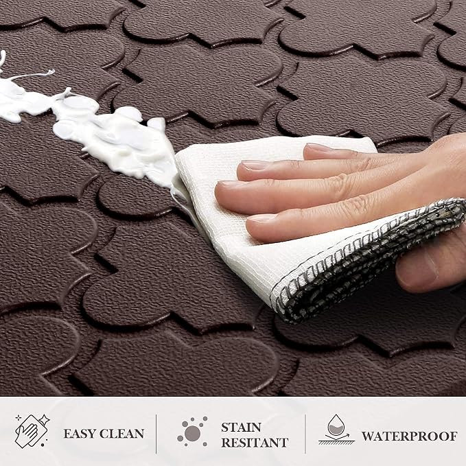 Kitchen Mat [2 PCS] Cushioned Anti-Fatigue Floor Mat Water Resistant Non-Skid Kitchen Mats and Rugs Ergonomic Comfort Foam Kitchen Rugs Standing Mat for Floor Office Sink Chocolate,17.3"x28"+17.3"x60"