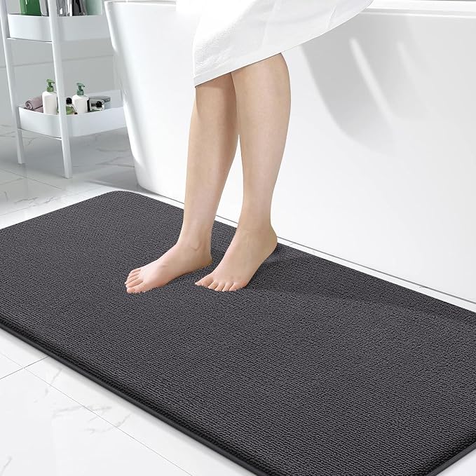 OLANLY Thick Memory Foam Bathroom Runner Rugs 47x24, Extra Soft Absorbent Long Bath Rug, Quick Dry, Non-Slip, Machine Washable Bath Mats for Bathroom, Tub and Shower, Home Decor Accessories, Dark Grey