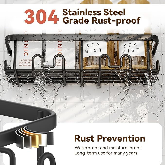 YASONIC Shower Caddy Adhesive, 100% Rustproof Shower Organizer, Large Capacity Shower Shelves for Inside Shower, No Drill Shower Storage for Home (2 Pack Black)