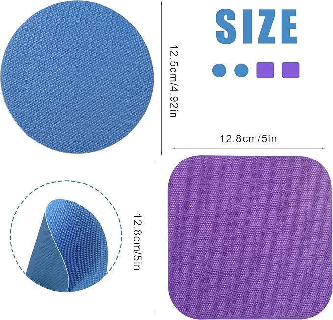 LUTER 4pcs Jar Opener, Rubber, Multi-function Silicone Bottle Opener for Seniors with Weak Hands Lid Cap Gripper Pads Kitchen Coasters Gadgets(blue round +purple square)