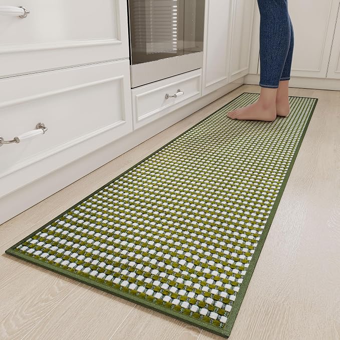 YDKGL Long Kitchen Runner Rugs Kitchen Mat Non Slip Washable, Super Absorbent Soft Chenille Braided Kitchen Mats for Floor, Rubber Backing Kitchen Floor Sink Standing Mat, Easy Clean, Green 17"x71"