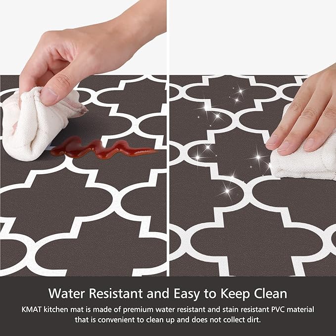 KMAT Kitchen Mat [2 PCS] 0.47inch Cushioned Anti-Fatigue Kitchen Rug, Waterproof Non-Skid Kitchen Mats and Rugs Heavy Duty PVC Ergonomic Comfort Standing Mat for Kitchen, Floor Home, Chocolate
