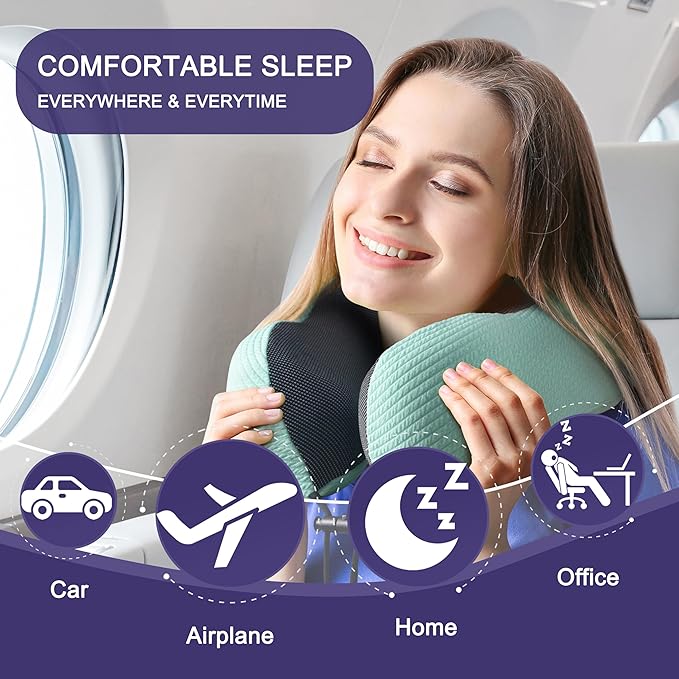 napfun Neck Pillow for Traveling, Upgraded Travel Neck Pillow for Airplane 100% Pure Memory Foam Travel Pillow for Flight Headrest Sleep, Portable Plane Accessories, Turquoise