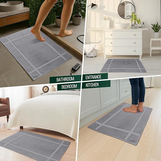 Pearl Linens 100% Ring Spun Cotton Bath Mat (Pack of 12) 20 x 30 Inch, Washable, Soft & Absorbent Terry Bathroom Floor Mat – Not Bathroom Rugs – Quick-Dry After Shower Bath Mat, 687 GSM, Light Grey