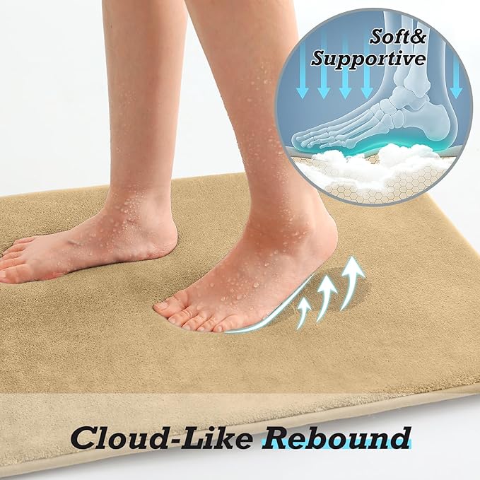 HUXMEYSON Bathroom Rugs Sets 2 Piece, Non-Slip & Quick Dry Bath Mat Set, Ultra Soft Velvet Bath Rugs for Bathroom, Toilet and Shower Floor, Khaki