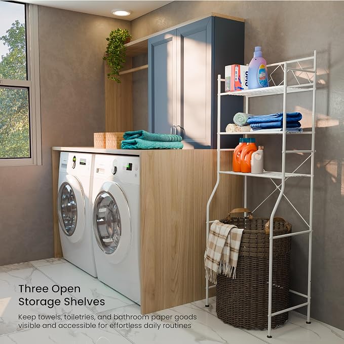 Home Zone Living Over the Toilet Bathroom Storage Organizer with 3 Tiers of Shelving Rack Space