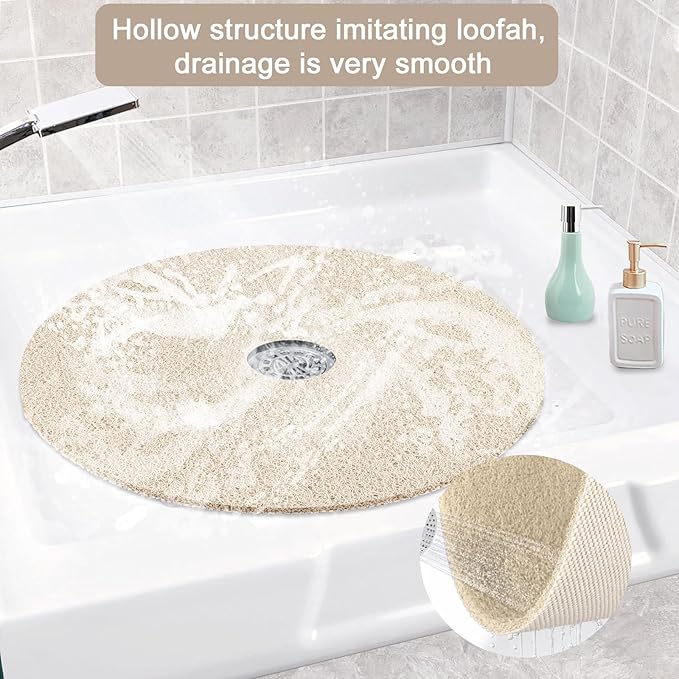 Shower Mat Non Slip, Round Shower Mat for Inside Shower, Non Slip Bathtub Mat, Fast Drying Bath Tub Mats, Loofah Mat for Shower Bathroom, Quick Drying, Resistant (Beige, 24 x 24 Inch)
