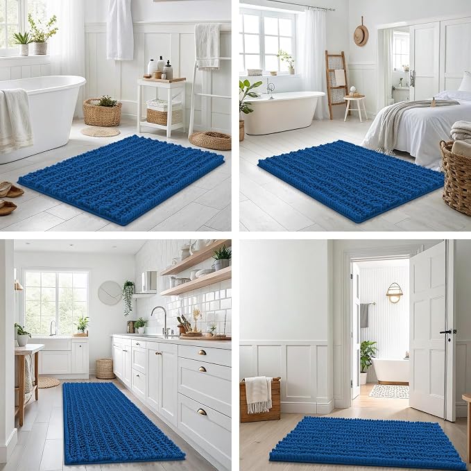 Smiry Bathroom Rugs Mat 24x16, Extra Soft Absorbent Chenille Bath Rugs, Non Slip Rubber Backing Machine Washable Quick Dry Bath Mats for Bathroom Floor, Tub, Shower, Home Accessories, Deep Navy Blue