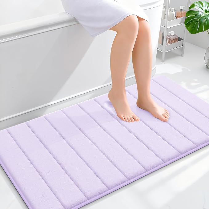 OLANLY Memory Foam Bath Mat 44x24, Super Soft Absorbent Bathroom Rugs, Quick Dry, Machine Washable Shower Floor Rugs, Bathmat Carpet, Bathroom Home Decor Accessories, Lavender