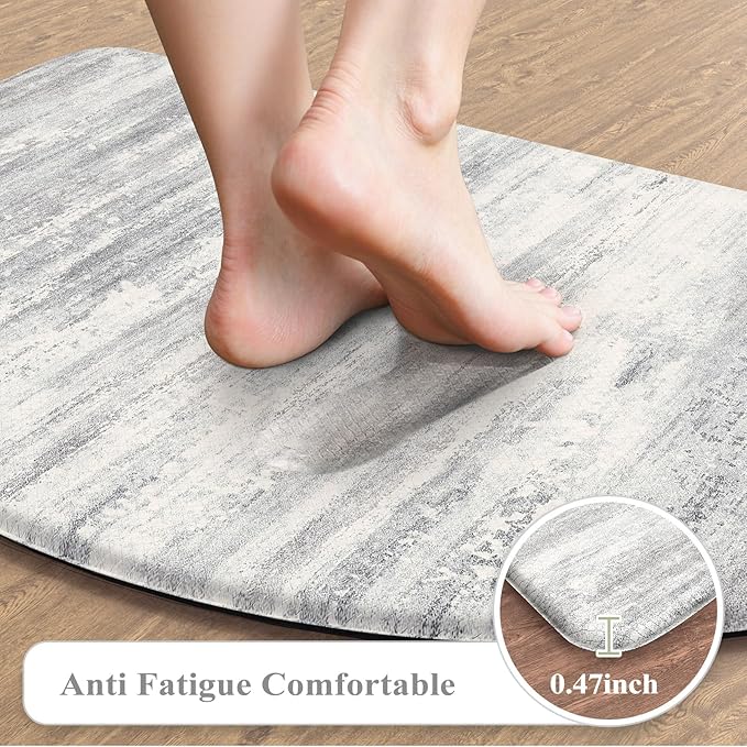KIMODE Kitchen Mats Cushioned Anti Fatigue, 18"x28" Half Round Abstract Kitchen Rugs Sets of 2, Non Slip Waterproof Kitchen Floor Mats, Comfort Standing Mats for Laundry Office Sink Desk Gray