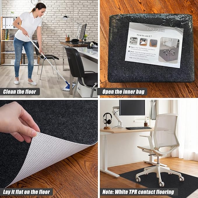 Sycoodeal Office Chair Mat for Hardwood Floor,Office Computer Gaming Chair Mat for Tile Floor,Large Floor Protector Rug,Anti-Slip,Easy to Clean,Black(40"x48")