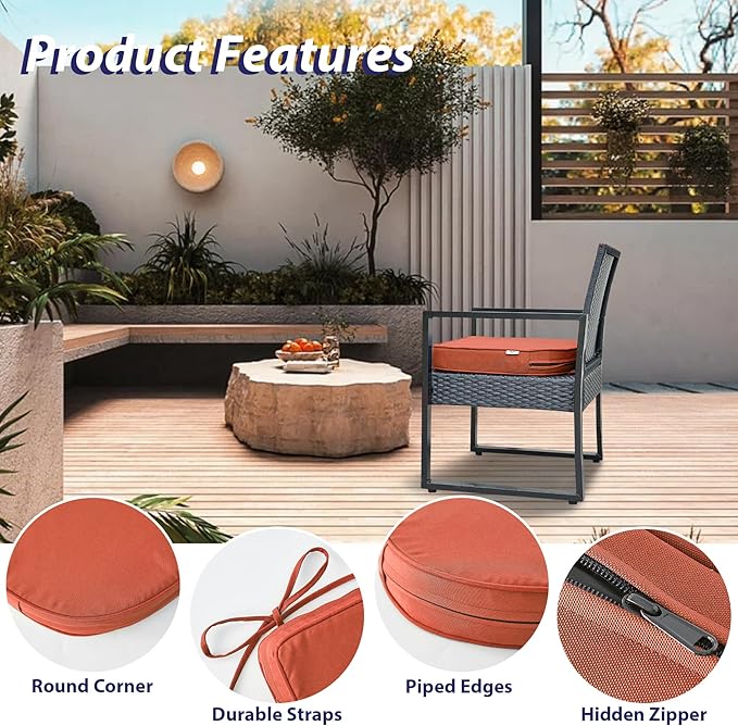 IPYNBAP Outdoor Chair Cushions Set of 4 -Waterproof Outdoor Seat Cushions for Patio Furniture, Patio Chair Cushion with Handle and Ties, Out Door Chair Pads,19x19x3-Round, Spice