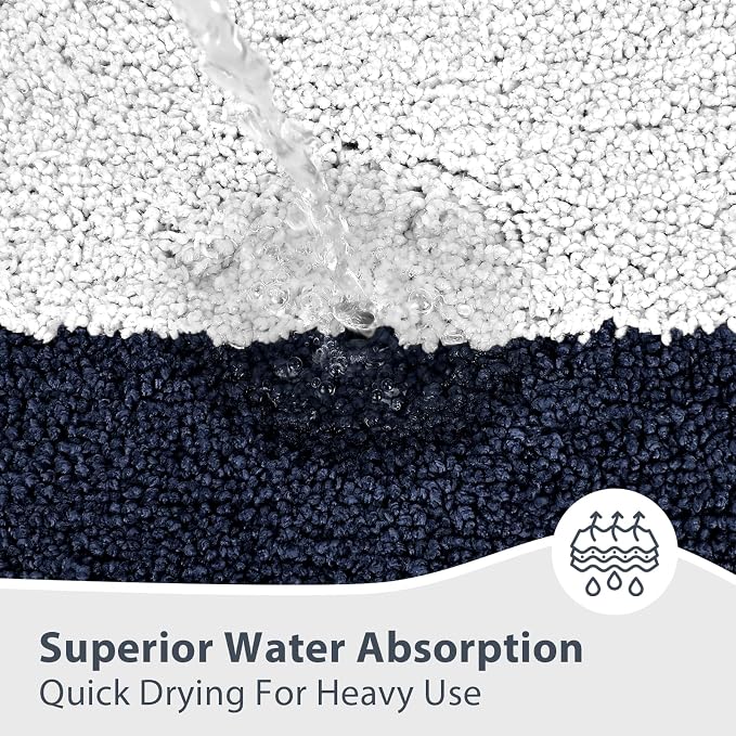 anllugs Bathroom Rugs 20" x 30", Non-Slip Extra Soft Absorbent Bath Rugs, Machine Washable Quick Dry Bath Mats for Bathroom Floor, Shower, Bathtub and Sink, Navy Blue & White