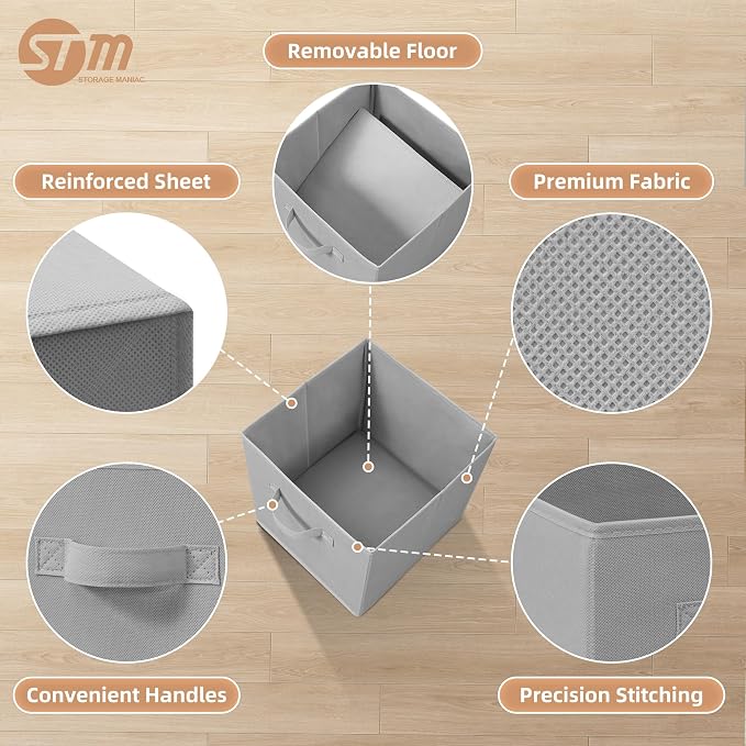 STORAGE MANIAC Storage Cubes, 11 Inch Collapsible Storage Bins with Handles, 8 Pack Fabric Foldable Bins for Organization, Durable Storage Bins for Closet, Shelves, Offices, 8-Pack Grey