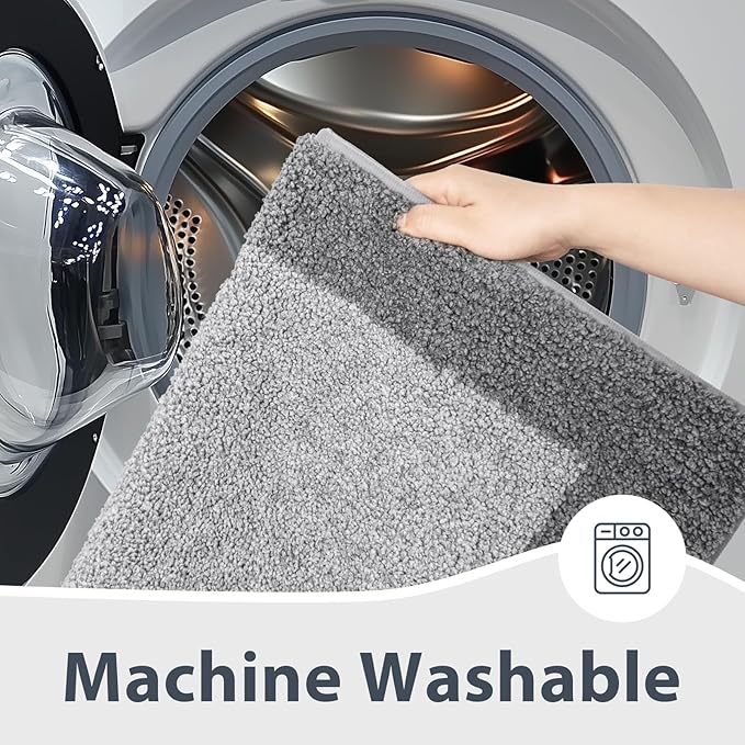 anllugs Bathroom Rugs 24" x 60", Non-Slip Extra Soft Absorbent Bath Rugs, Machine Washable Quick Dry Bath Mats for Bathroom Floor, Shower, Bathtub and Sink, Grey & Dark Grey