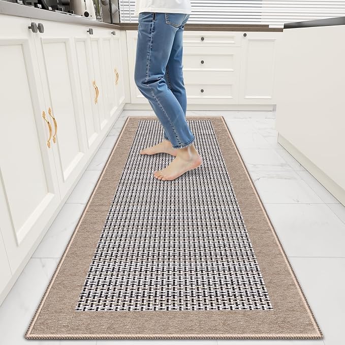 StepRite Kitchen Rugs, Kitchen Mats for Floor, 60"x20" Non-Slip Machine-Washable Kitchen Throw Rug, Absorbent Runner Rugs Office, Sink Standing Desk Mat, Decor Carpet, Khaki