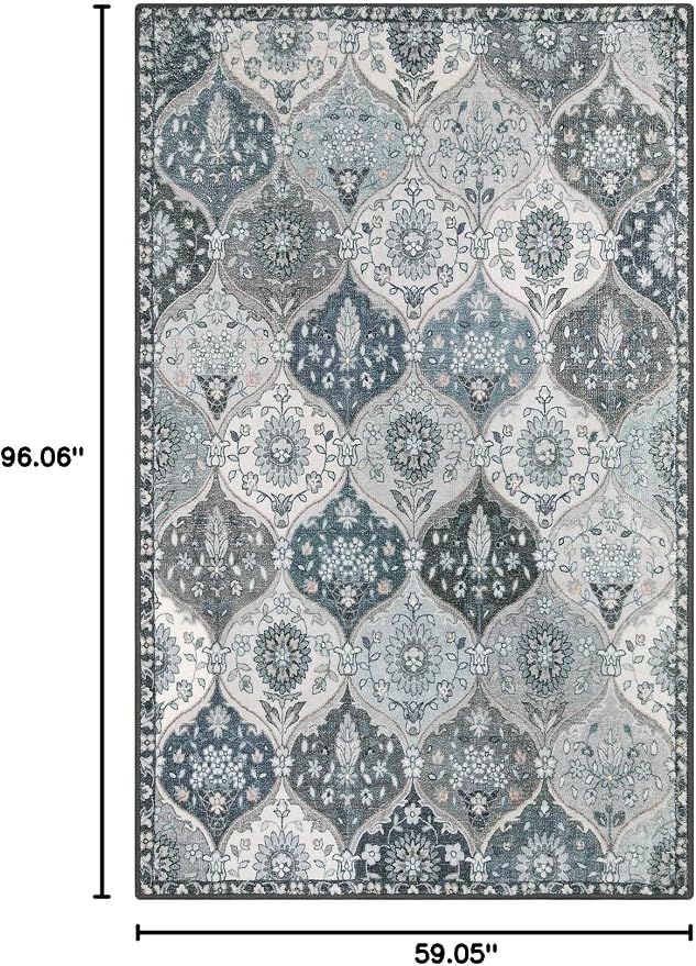 Lahome Moroccan Washable Living Room Rug, 5x8 Rugs for Bedroom Dining Room, Soft Non-Slip Non Shedding Boho Distressed Throw Carpet for Nursery Office Elise, Blue