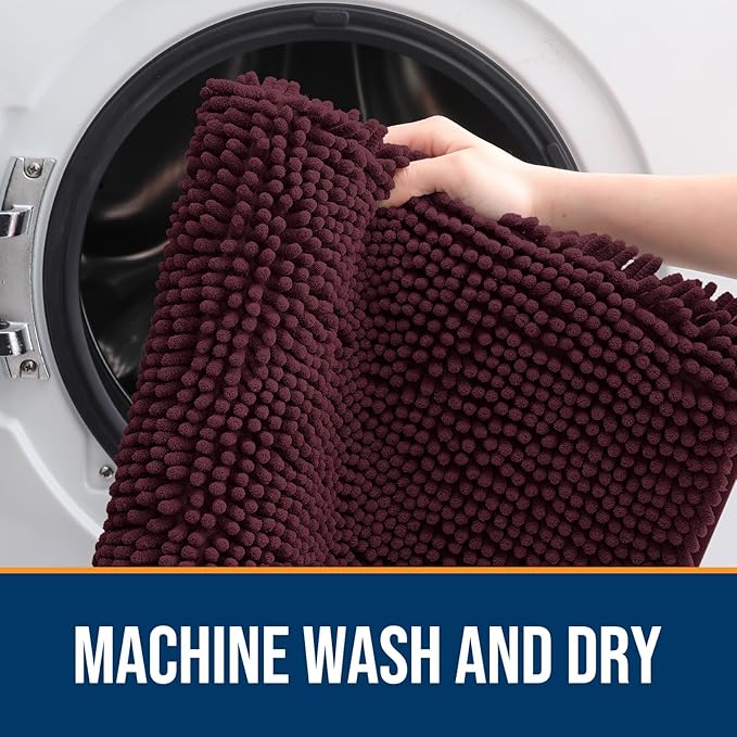 OLANLY Dog Door Mat for Muddy Paws 34x21, Absorbs Moisture and Dirt, Absorbent Non-Slip Washable Doormat, Quick Dry Chenille Mud Mat for Dogs, Entry Indoor Entryway Carpet for Inside Floor, Russet