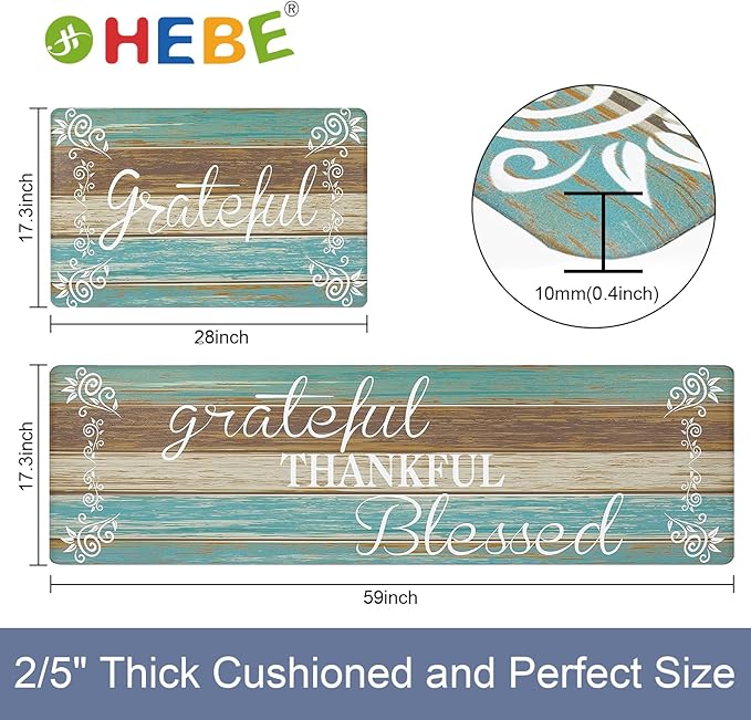 HEBE Anti Fatigue Kitchen Mat Set of 2 Non Slip Cushioned Kitchen Mats for Floor Waterproof Farmhouse Kitchen Rugs and Mats Set Comfort Standing Desk Mat Carpet for Sink,Office,Laundry