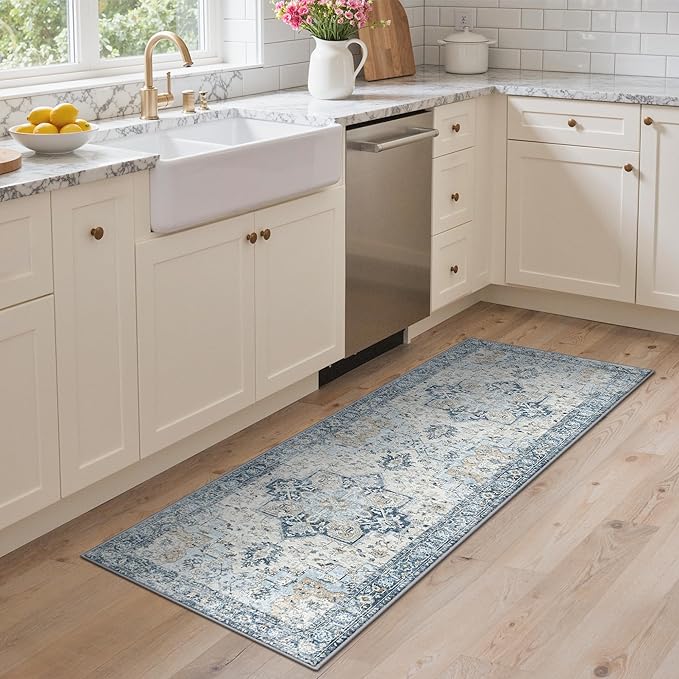 GENIMO Kitchen Rugs Non Slip Washable, Kitchen Mats for Floor, Cushioned Standing Mat, Kitchen Runner Rug Floor Mat for Kitchen Decor, Laundry, Sink, Entryway, Home, 24"x72", Blue