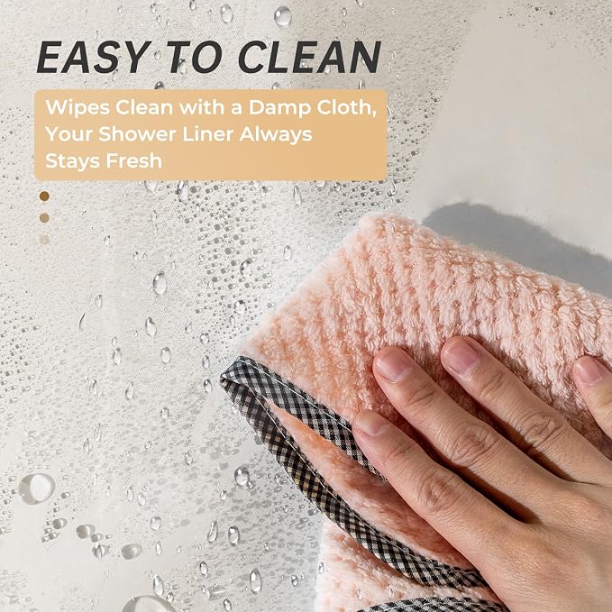 AmazerBath Plastic Shower Curtain Liner, 72 x 78 Inches PEVA Beige Shower Curtain with Heavy Duty Clear Stones and Grommet Holes, Waterproof Thick Bathroom Plastic Shower Curtains