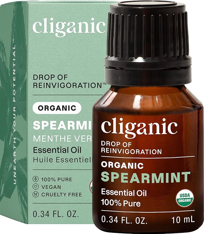 Cliganic USDA Organic Spearmint Essential Oil, 100% Pure Natural Undiluted, for Aromatherapy (10ml) | Non-GMO Verified