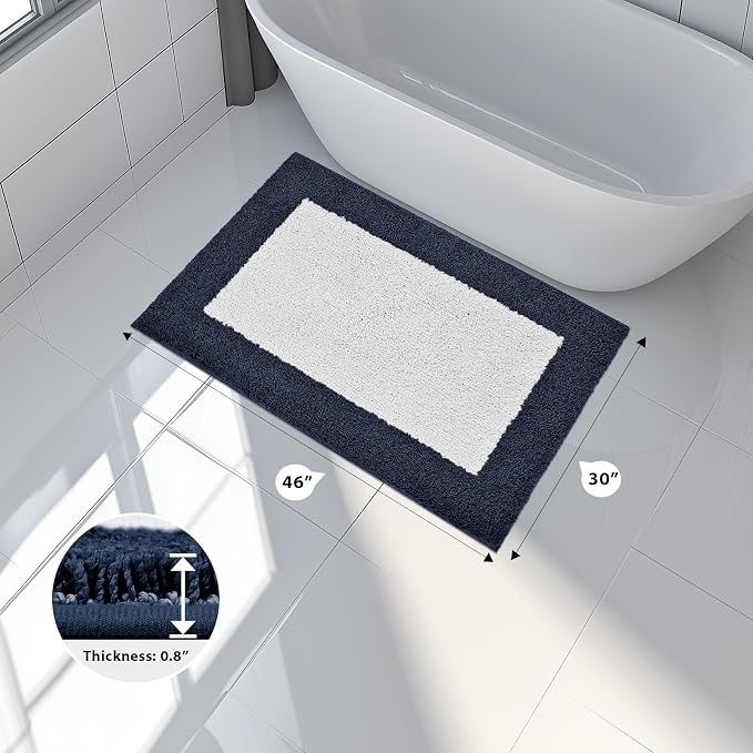 anllugs Bathroom Rugs 30" x 46", Non-Slip Extra Soft Absorbent Bath Rugs, Machine Washable Quick Dry Bath Mats for Bathroom Floor, Shower, Bathtub and Sink, Navy Blue & White